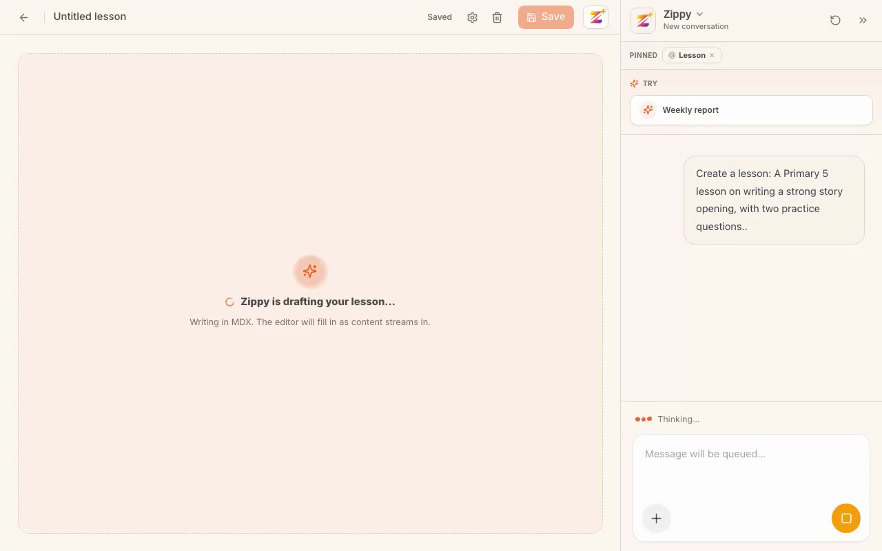 the editor mid-generation with content streaming in