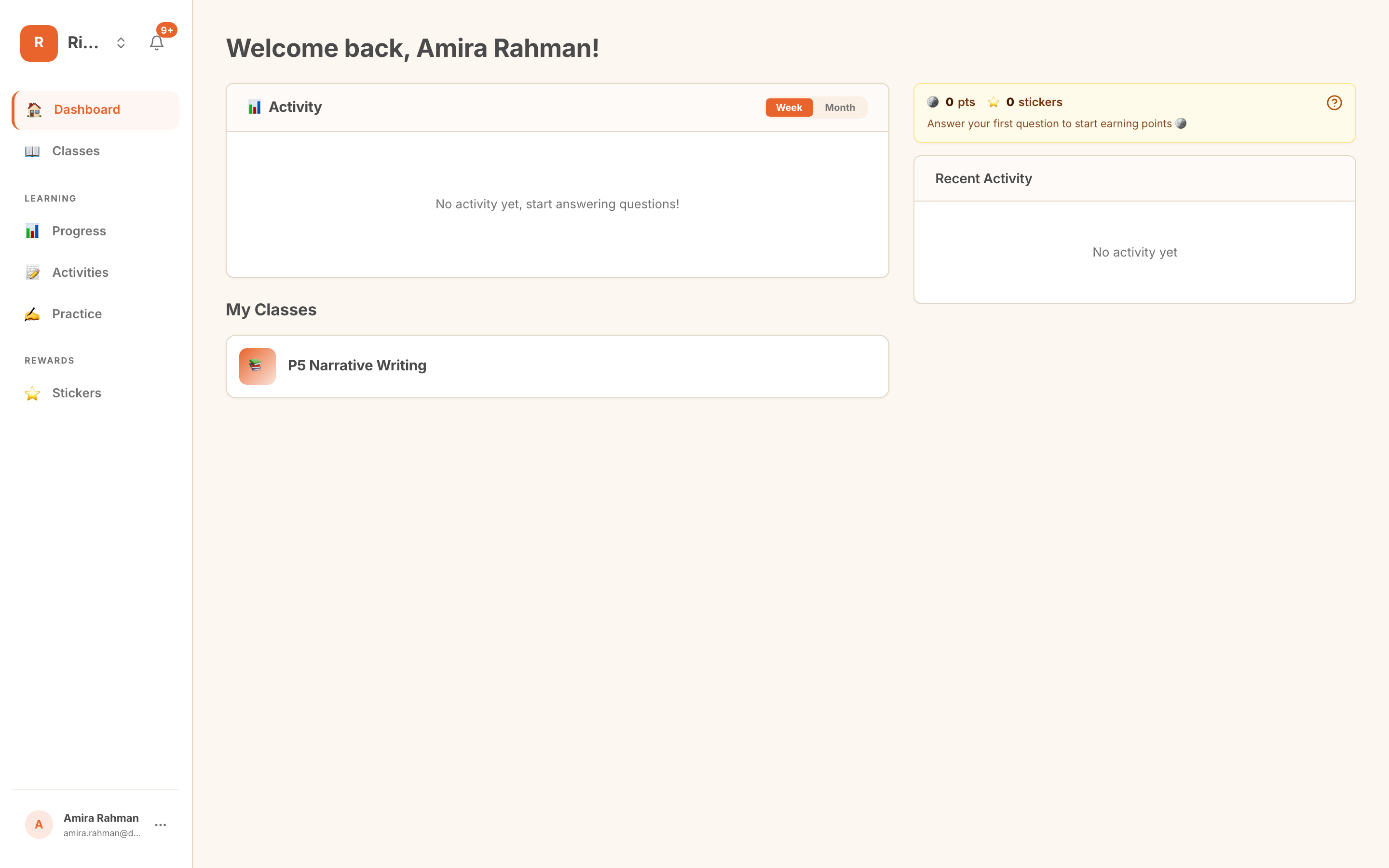 the student dashboard